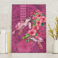 Hawaiian Turtle Love Couple Canvas Wall Art - Sweet Hibiscus and Kakau Pattern Rose Color LT03 Without Frame Pink - Polynesian Pride