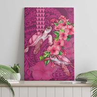 Hawaiian Turtle Love Couple Canvas Wall Art - Sweet Hibiscus and Kakau Pattern Rose Color LT03 - Polynesian Pride