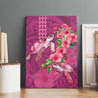 Hawaiian Turtle Love Couple Canvas Wall Art - Sweet Hibiscus and Kakau Pattern Rose Color LT03 - Polynesian Pride