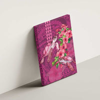 Hawaiian Turtle Love Couple Canvas Wall Art - Sweet Hibiscus and Kakau Pattern Rose Color LT03 - Polynesian Pride