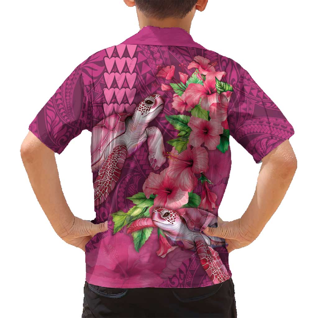 Hawaiian Turtle Love Couple Family Matching Summer Maxi Dress and Hawaiian Shirt - Sweet Hibiscus and Kakau Pattern Rose Color LT03 - Polynesian Pride