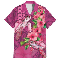 Hawaiian Turtle Love Couple Family Matching Summer Maxi Dress and Hawaiian Shirt - Sweet Hibiscus and Kakau Pattern Rose Color LT03 Dad's Shirt - Short Sleeve Pink - Polynesian Pride