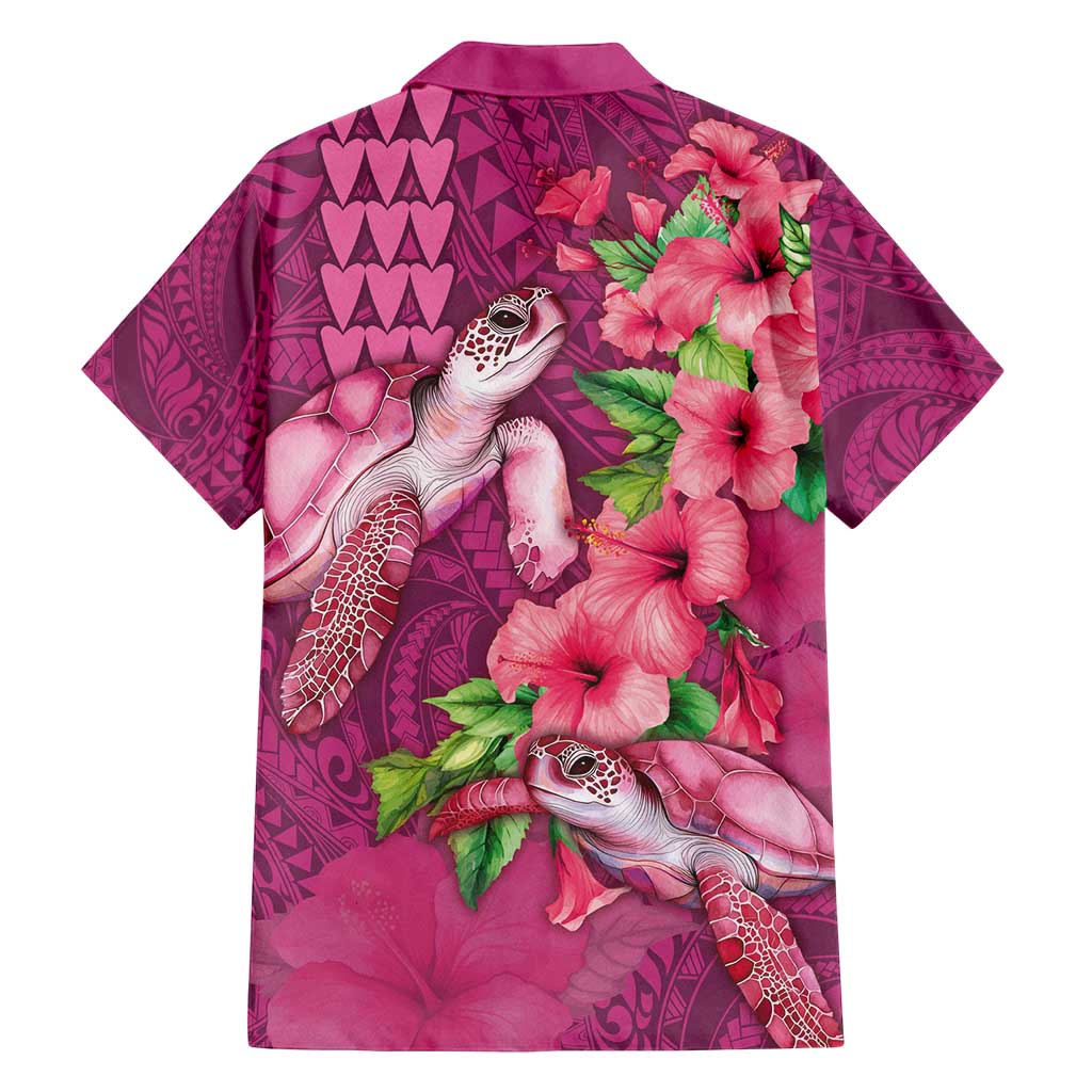 Hawaiian Turtle Love Couple Family Matching Tank Maxi Dress and Hawaiian Shirt - Sweet Hibiscus and Kakau Pattern Rose Color LT03 - Polynesian Pride