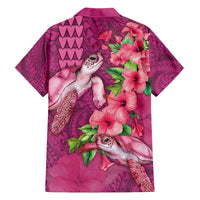 Hawaiian Turtle Love Couple Family Matching Tank Maxi Dress and Hawaiian Shirt - Sweet Hibiscus and Kakau Pattern Rose Color LT03 - Polynesian Pride