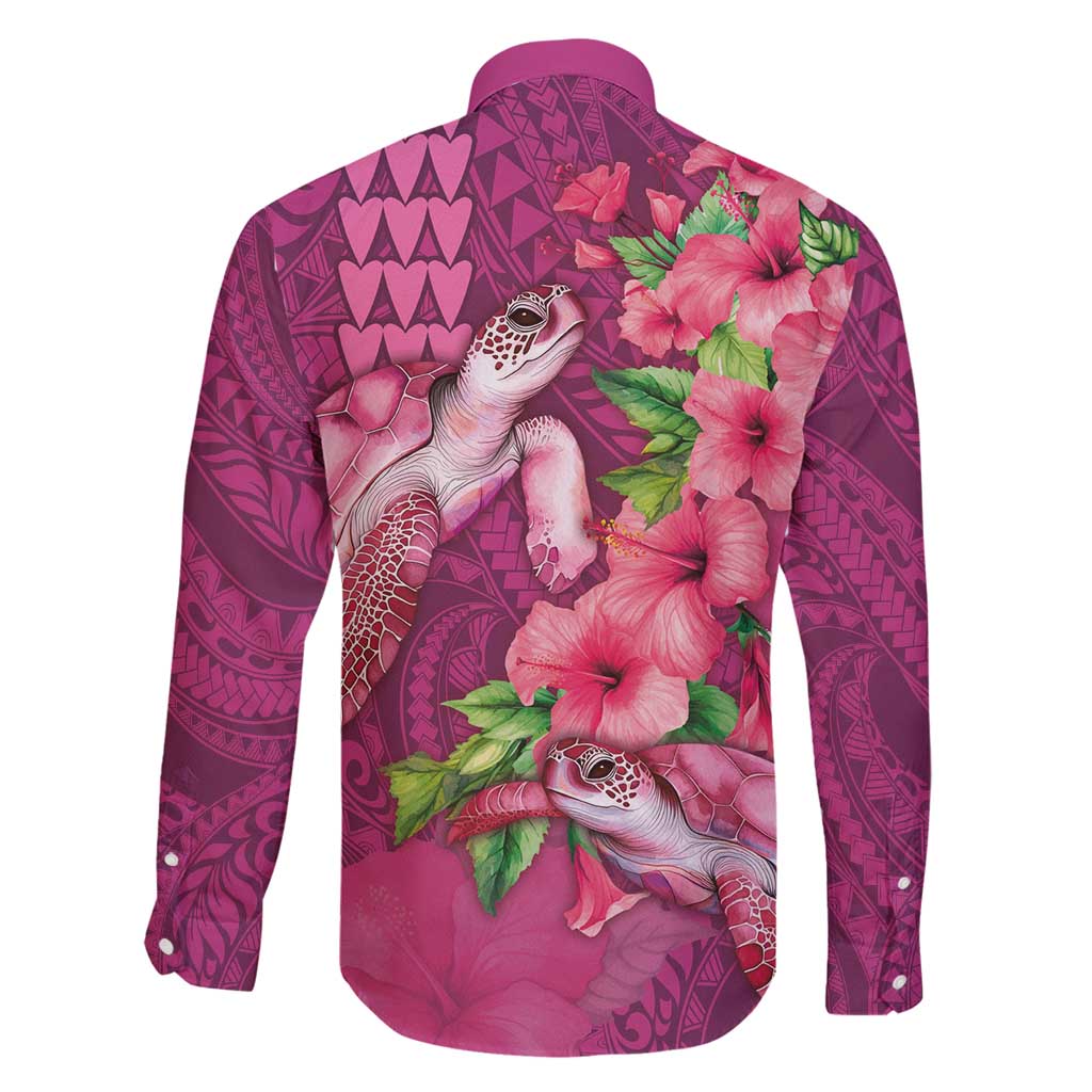 Hawaiian Turtle Love Couple Family Matching Tank Maxi Dress and Hawaiian Shirt - Sweet Hibiscus and Kakau Pattern Rose Color LT03 - Polynesian Pride