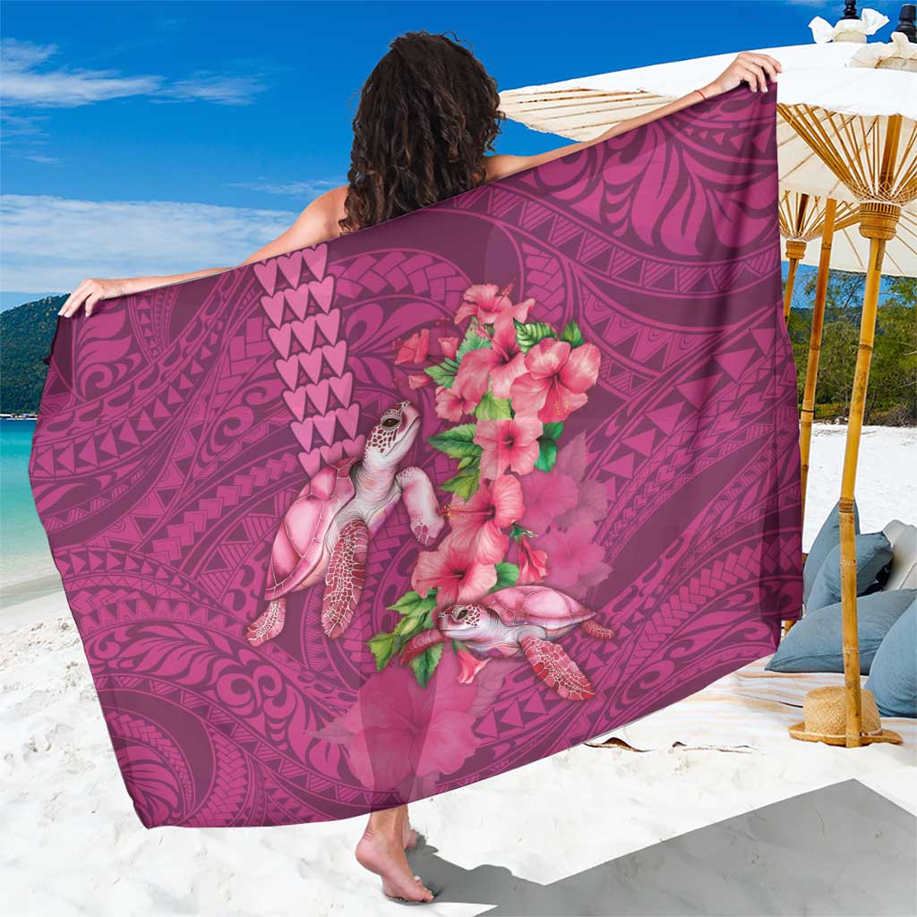Hawaiian Turtle Love Couple Sarong - Sweet Hibiscus and Kakau Pattern Rose Color LT03 One Size 44 x 66 inches Pink - Polynesian Pride