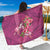 Hawaiian Turtle Love Couple Sarong - Sweet Hibiscus and Kakau Pattern Rose Color