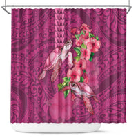 Hawaiian Turtle Love Couple Shower Curtain - Sweet Hibiscus and Kakau Pattern Rose Color LT03 Pink - Polynesian Pride