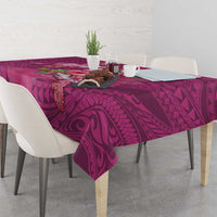 Hawaiian Turtle Love Couple Tablecloth - Sweet Hibiscus and Kakau Pattern Rose Color LT03 - Polynesian Pride
