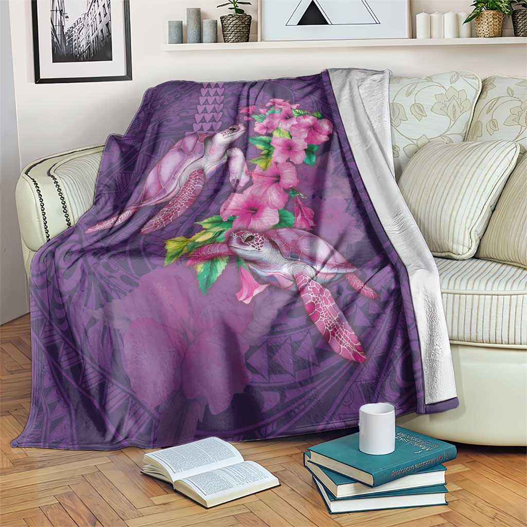 Hawaiian Turtle Love Couple Blanket - Sweet Hibiscus and Kakau Pattern Deep Purple Color LT03 Purple - Polynesian Pride