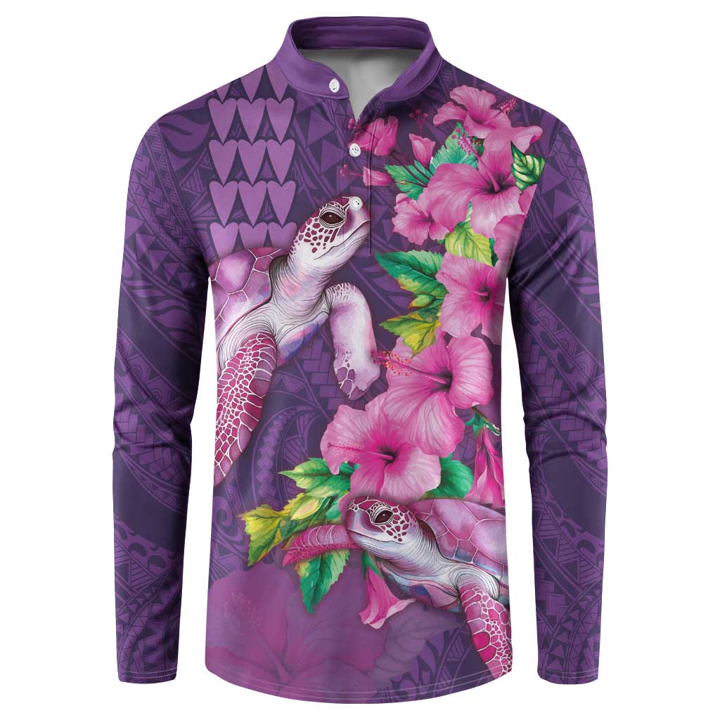 Hawaiian Turtle Love Couple Button Sweatshirt - Sweet Hibiscus and Kakau Pattern Deep Purple Color LT03 Purple - Polynesian Pride