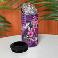 Hawaiian Turtle Love Couple 4 in 1 Can Cooler Tumbler Sweet Hibiscus and Kakau Pattern Deep Purple Color