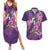 Hawaiian Turtle Love Couple Couples Matching Summer Maxi Dress and Hawaiian Shirt - Sweet Hibiscus and Kakau Pattern Deep Purple Color