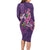 Hawaiian Turtle Love Couple Family Matching Long Sleeve Bodycon Dress and Hawaiian Shirt - Sweet Hibiscus and Kakau Pattern Deep Purple Color