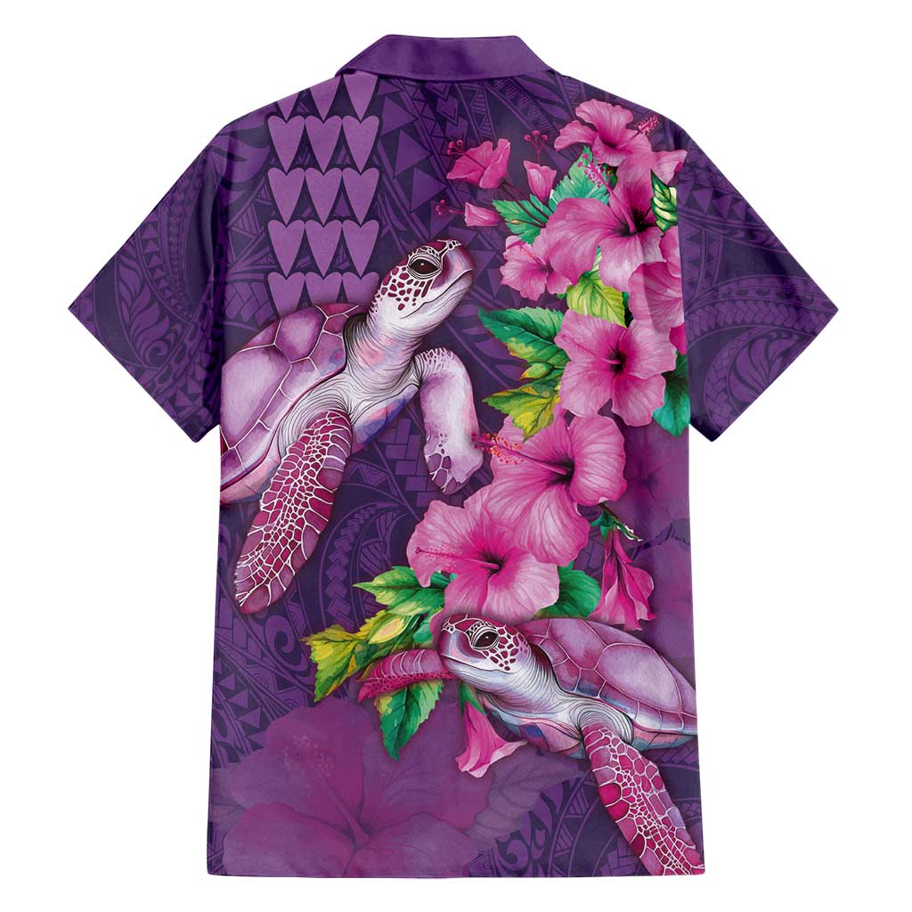 Hawaiian Turtle Love Couple Family Matching Off Shoulder Short Dress and Hawaiian Shirt - Sweet Hibiscus and Kakau Pattern Deep Purple Color LT03 - Polynesian Pride