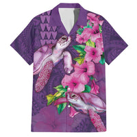 Hawaiian Turtle Love Couple Family Matching Summer Maxi Dress and Hawaiian Shirt - Sweet Hibiscus and Kakau Pattern Deep Purple Color LT03 Dad's Shirt - Short Sleeve Purple - Polynesian Pride