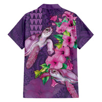 Hawaiian Turtle Love Couple Family Matching Summer Maxi Dress and Hawaiian Shirt - Sweet Hibiscus and Kakau Pattern Deep Purple Color LT03 - Polynesian Pride
