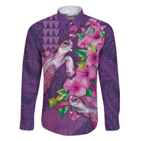 Hawaiian Turtle Love Couple Family Matching Summer Maxi Dress and Hawaiian Shirt - Sweet Hibiscus and Kakau Pattern Deep Purple Color LT03 Dad's Shirt - Long Sleeve Purple - Polynesian Pride