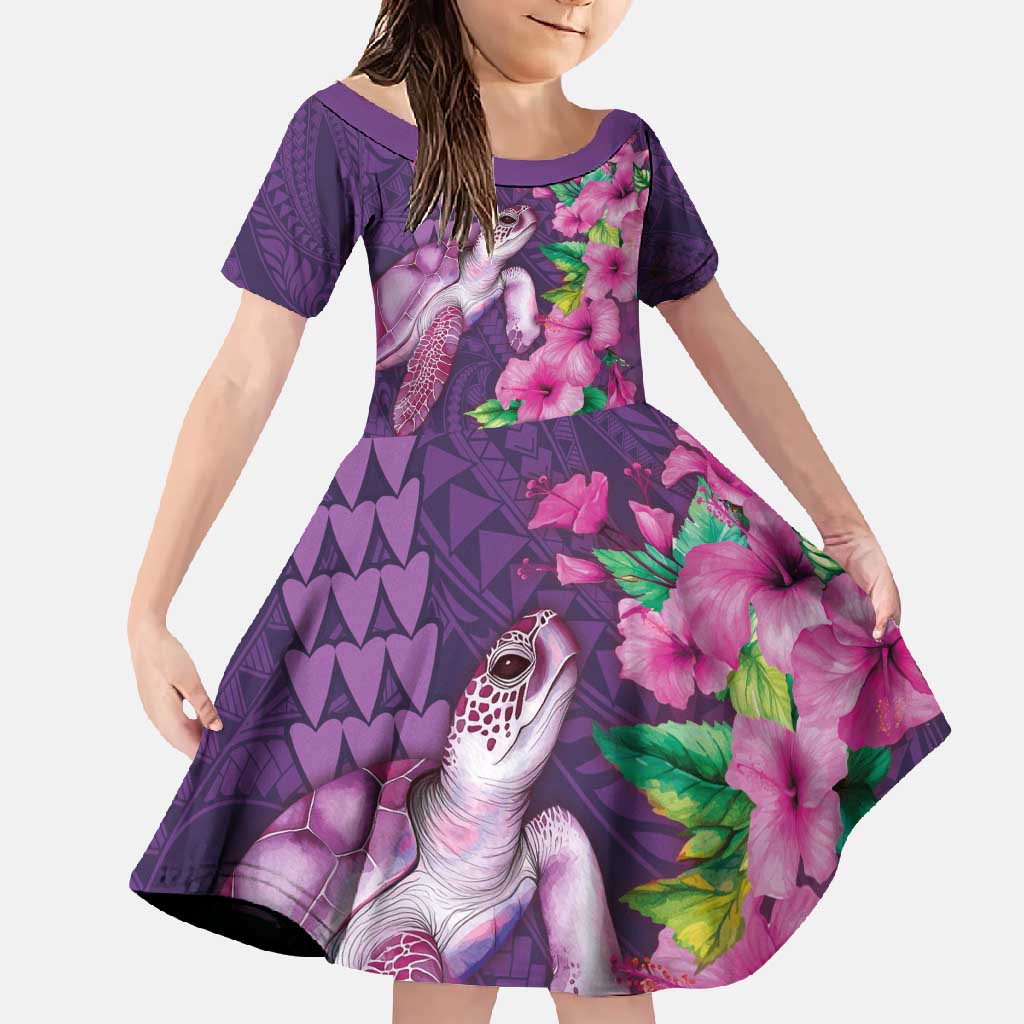 Hawaiian Turtle Love Couple Family Matching Tank Maxi Dress and Hawaiian Shirt - Sweet Hibiscus and Kakau Pattern Deep Purple Color