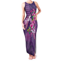 Hawaiian Turtle Love Couple Family Matching Tank Maxi Dress and Hawaiian Shirt - Sweet Hibiscus and Kakau Pattern Deep Purple Color