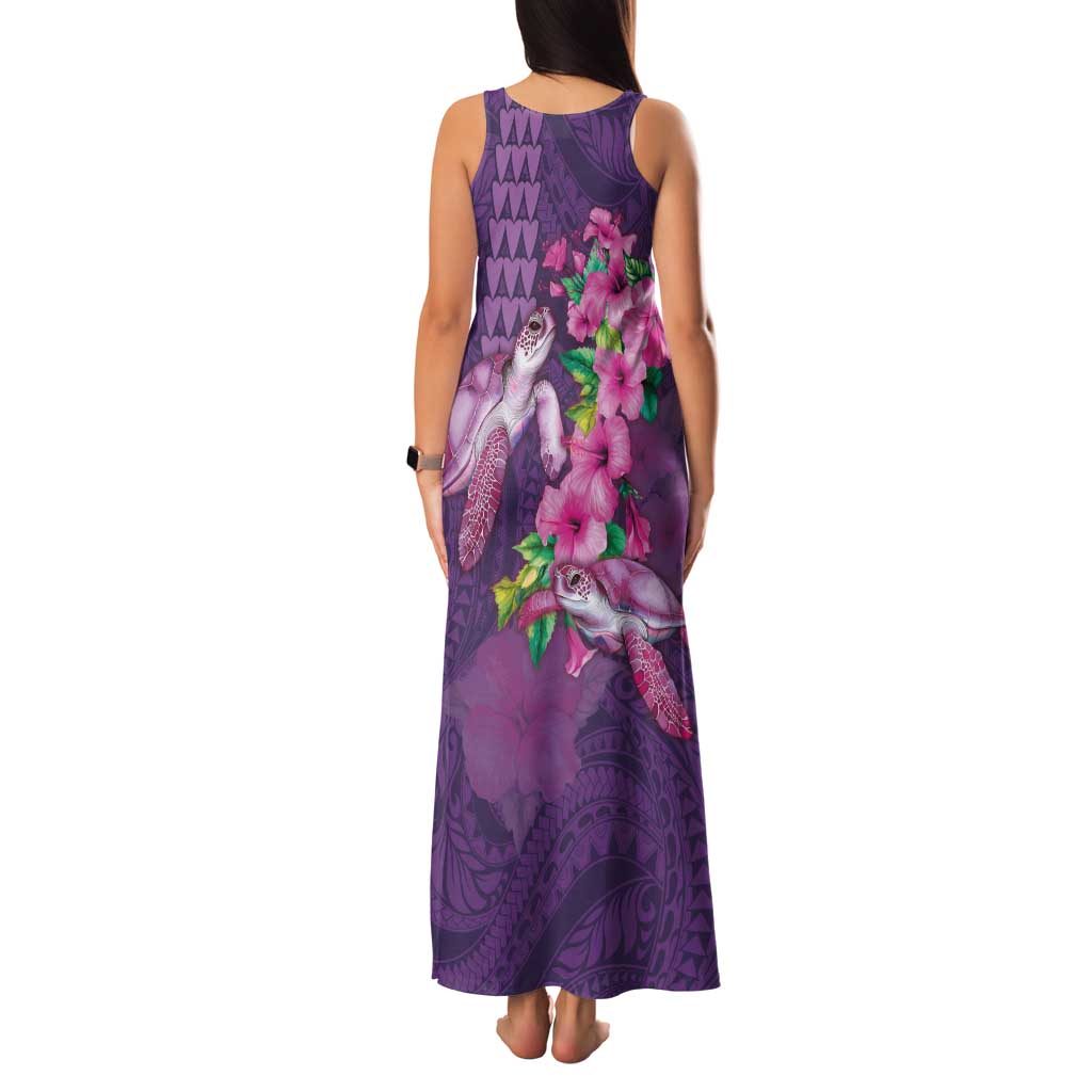 Hawaiian Turtle Love Couple Family Matching Tank Maxi Dress and Hawaiian Shirt - Sweet Hibiscus and Kakau Pattern Deep Purple Color