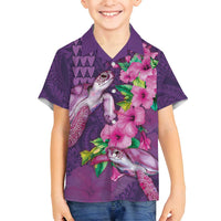 Hawaiian Turtle Love Couple Family Matching Tank Maxi Dress and Hawaiian Shirt - Sweet Hibiscus and Kakau Pattern Deep Purple Color
