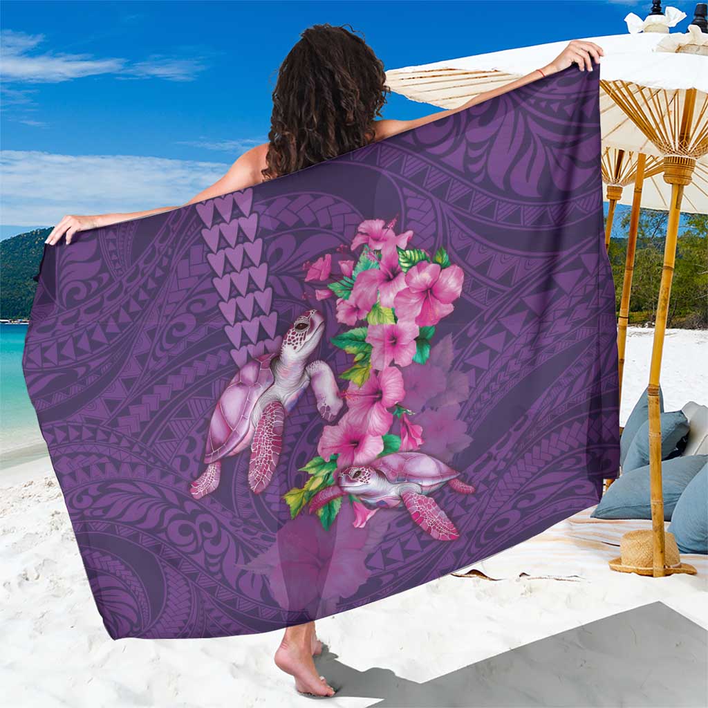 Hawaiian Turtle Love Couple Sarong - Sweet Hibiscus and Kakau Pattern Deep Purple Color LT03 One Size 44 x 66 inches Purple - Polynesian Pride