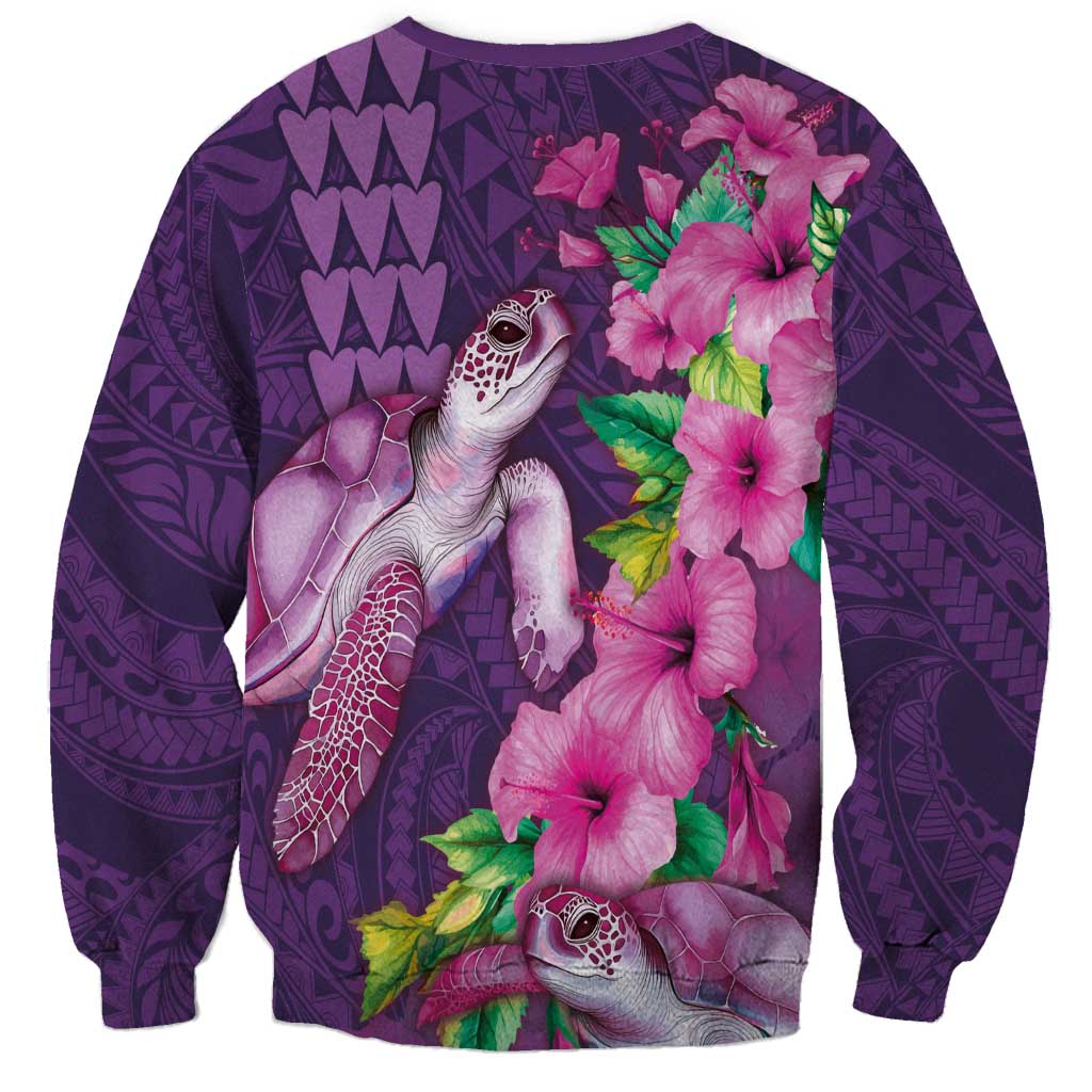 Hawaiian Turtle Love Couple Sweatshirt - Sweet Hibiscus and Kakau Pattern Deep Purple Color LT03 - Polynesian Pride