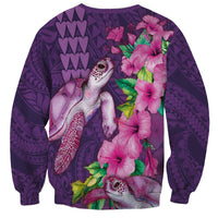Hawaiian Turtle Love Couple Sweatshirt - Sweet Hibiscus and Kakau Pattern Deep Purple Color LT03 - Polynesian Pride