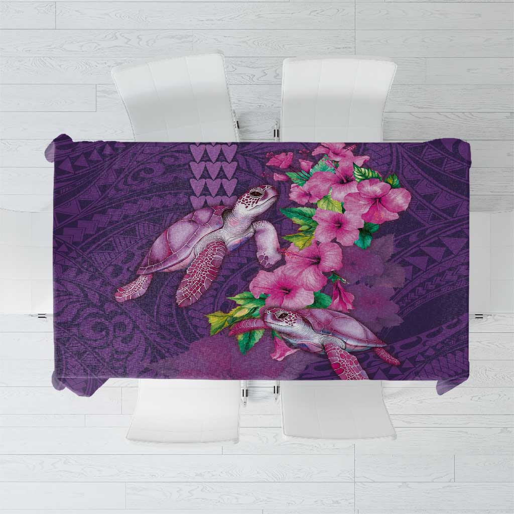 Hawaiian Turtle Love Couple Tablecloth - Sweet Hibiscus and Kakau Pattern Deep Purple Color LT03 Purple - Polynesian Pride