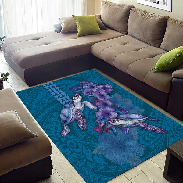 Hawaiian Turtle Love Couple Area Rug - Sweet Hibiscus and Kakau Pattern ...