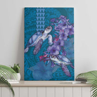 Hawaiian Turtle Love Couple Canvas Wall Art - Sweet Hibiscus and Kakau Pattern Sapphire Color LT03 - Polynesian Pride