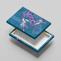 Hawaiian Turtle Love Couple Canvas Wall Art - Sweet Hibiscus and Kakau Pattern Sapphire Color LT03 - Polynesian Pride
