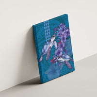 Hawaiian Turtle Love Couple Canvas Wall Art - Sweet Hibiscus and Kakau Pattern Sapphire Color LT03 - Polynesian Pride