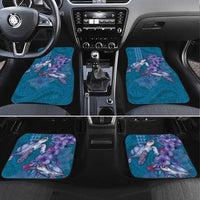 Hawaiian Turtle Love Couple Car Mats - Sweet Hibiscus and Kakau Pattern Sapphire Color