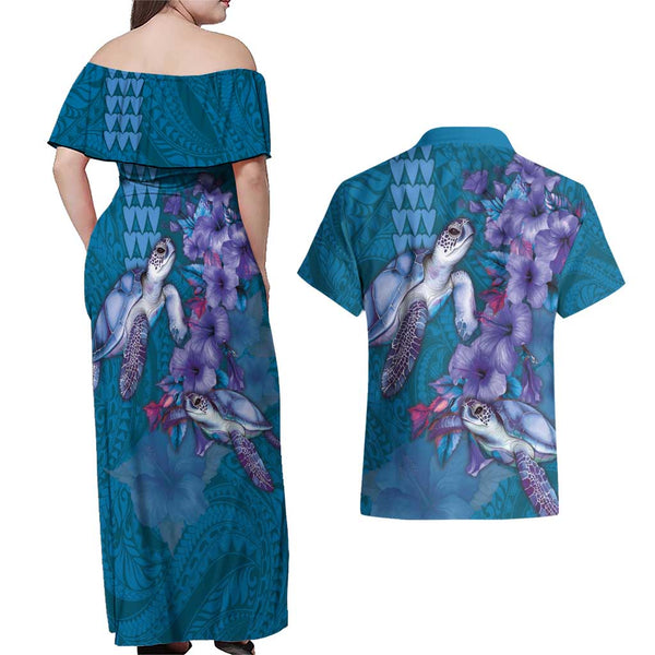 Polynesia Couples Matching Off Shoulder Maxi Dress and Hawaiian Shirt Plumeria White Curves LT7 main image 0