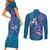Hawaiian Turtle Love Couple Couples Matching Short Sleeve Bodycon Dress and Long Sleeve Button Shirt - Sweet Hibiscus and Kakau Pattern Sapphire Color