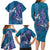 Hawaiian Turtle Love Couple Family Matching Long Sleeve Bodycon Dress and Hawaiian Shirt - Sweet Hibiscus and Kakau Pattern Sapphire Color