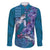 Hawaiian Turtle Love Couple Family Matching Long Sleeve Bodycon Dress and Hawaiian Shirt - Sweet Hibiscus and Kakau Pattern Sapphire Color