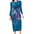 Hawaiian Turtle Love Couple Family Matching Long Sleeve Bodycon Dress and Hawaiian Shirt - Sweet Hibiscus and Kakau Pattern Sapphire Color