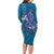 Hawaiian Turtle Love Couple Family Matching Long Sleeve Bodycon Dress and Hawaiian Shirt - Sweet Hibiscus and Kakau Pattern Sapphire Color