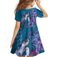 Hawaiian Turtle Love Couple Family Matching Mermaid Dress and Hawaiian Shirt - Sweet Hibiscus and Kakau Pattern Sapphire Color LT03 - Polynesian Pride