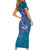 Hawaiian Turtle Love Couple Family Matching Short Sleeve Bodycon Dress and Hawaiian Shirt - Sweet Hibiscus and Kakau Pattern Sapphire Color