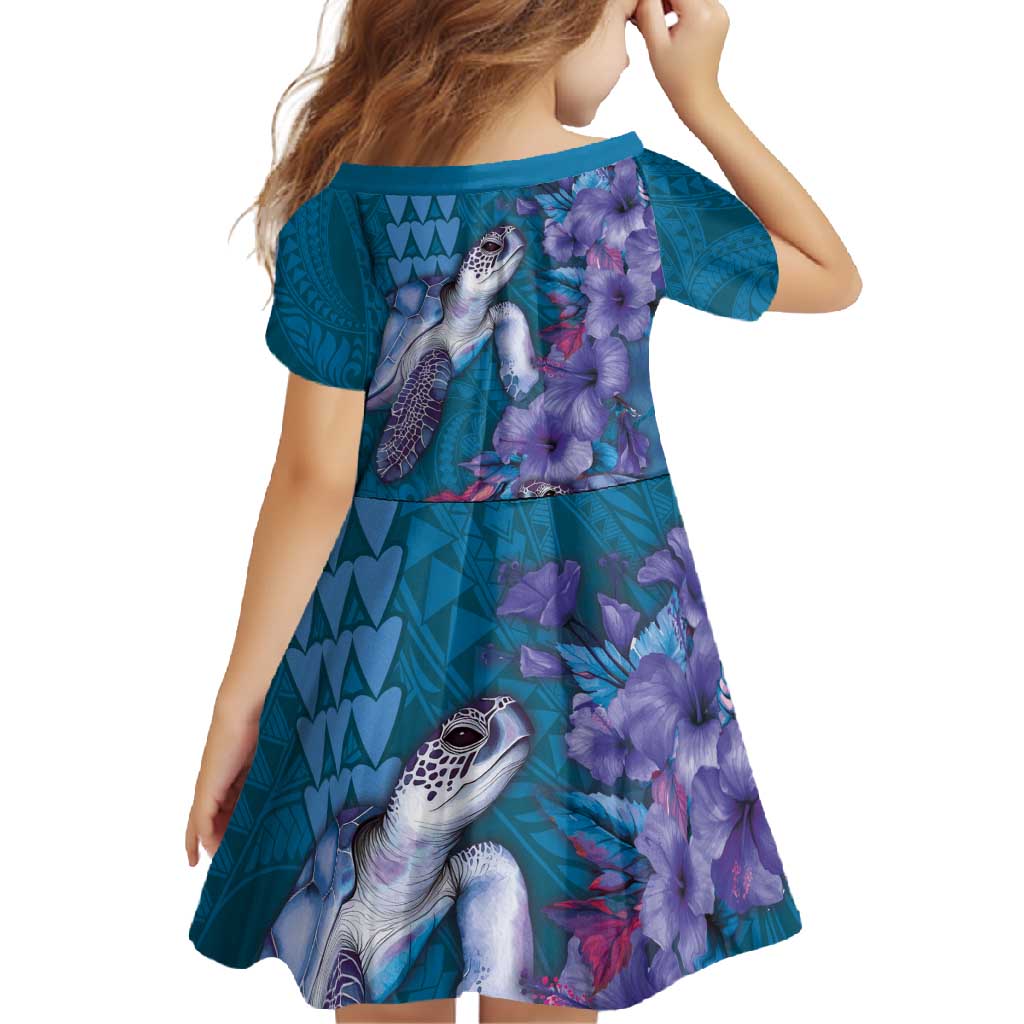 Hawaiian Turtle Love Couple Family Matching Tank Maxi Dress and Hawaiian Shirt - Sweet Hibiscus and Kakau Pattern Sapphire Color LT03 - Polynesian Pride