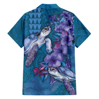 Hawaiian Turtle Love Couple Family Matching Tank Maxi Dress and Hawaiian Shirt - Sweet Hibiscus and Kakau Pattern Sapphire Color LT03 - Polynesian Pride