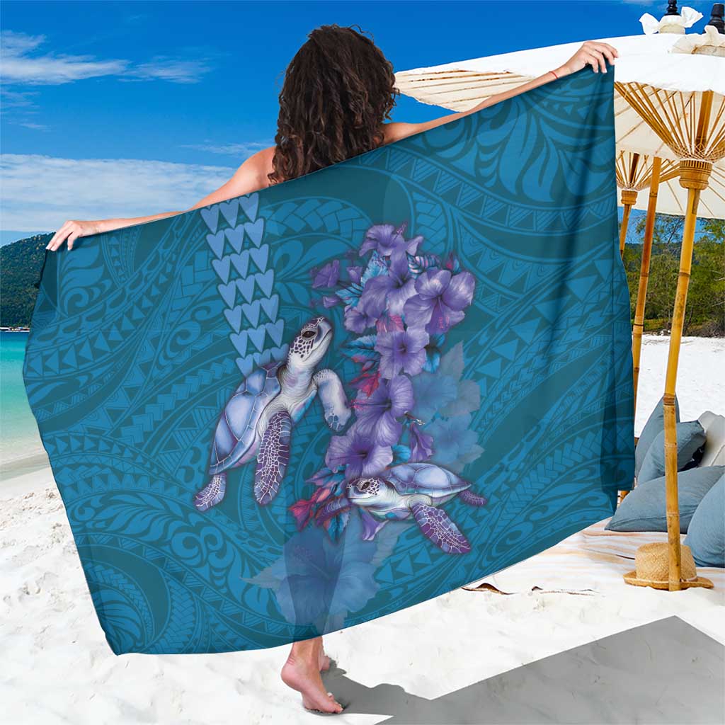 Hawaiian Turtle Love Couple Sarong - Sweet Hibiscus and Kakau Pattern Sapphire Color LT03 One Size 44 x 66 inches Blue - Polynesian Pride