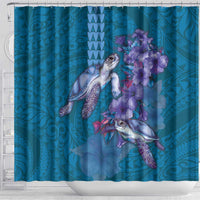 Hawaiian Turtle Love Couple Shower Curtain - Sweet Hibiscus and Kakau Pattern Sapphire Color LT03 - Polynesian Pride