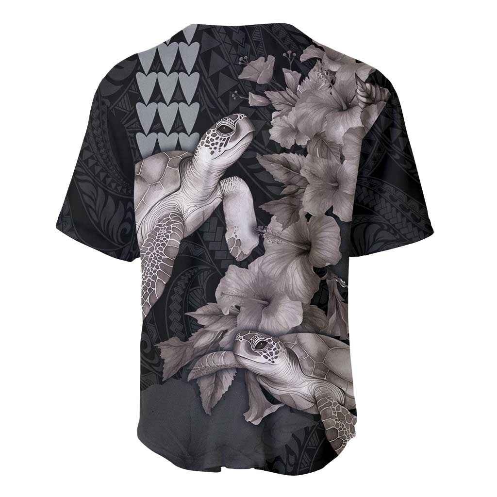 Hawaiian Turtle Love Couple Baseball Jersey - Sweet Hibiscus and Kakau Pattern Grayscale Color LT03 - Polynesian Pride