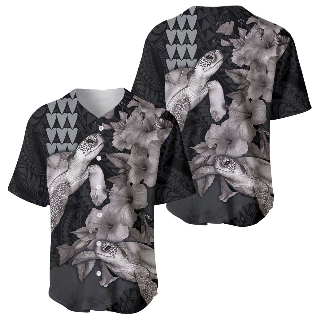 Hawaiian Turtle Love Couple Baseball Jersey - Sweet Hibiscus and Kakau Pattern Grayscale Color LT03 - Polynesian Pride