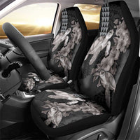 Hawaiian Turtle Love Couple Car Seat Cover - Sweet Hibiscus and Kakau Pattern Grayscale Color